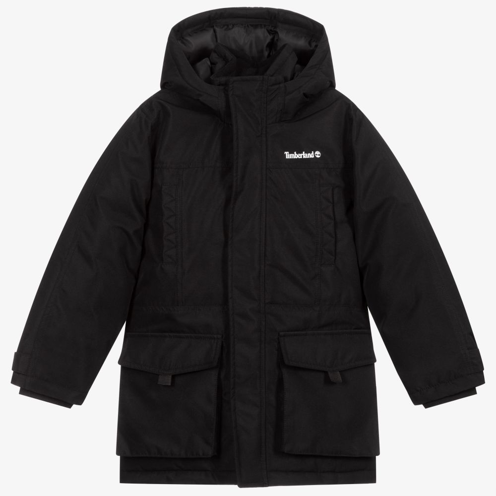 Timberland-Black Logo Parka Coat | Childrensalon Outlet