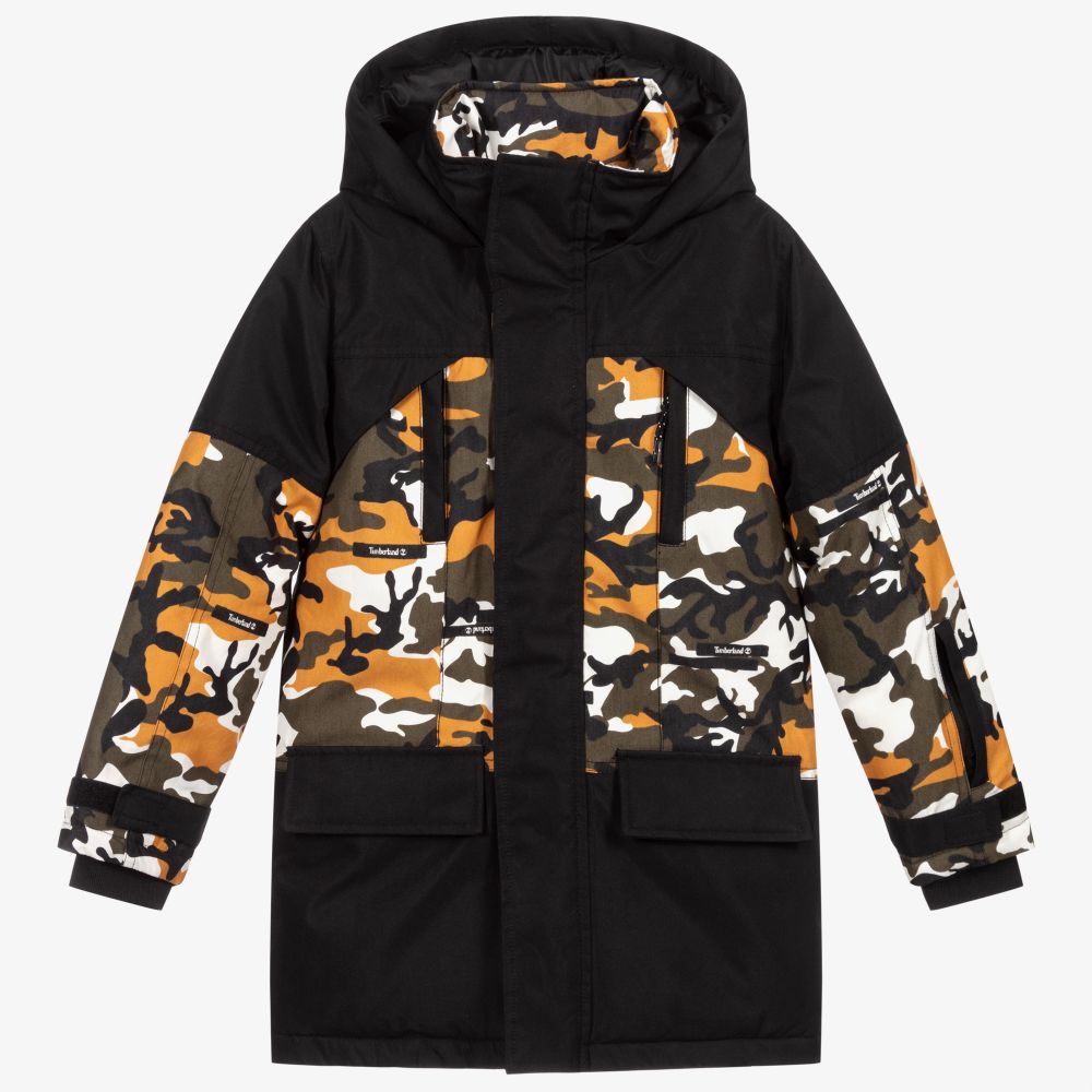 Timberland-Black & Yellow Camo Parka Coat | Childrensalon Outlet