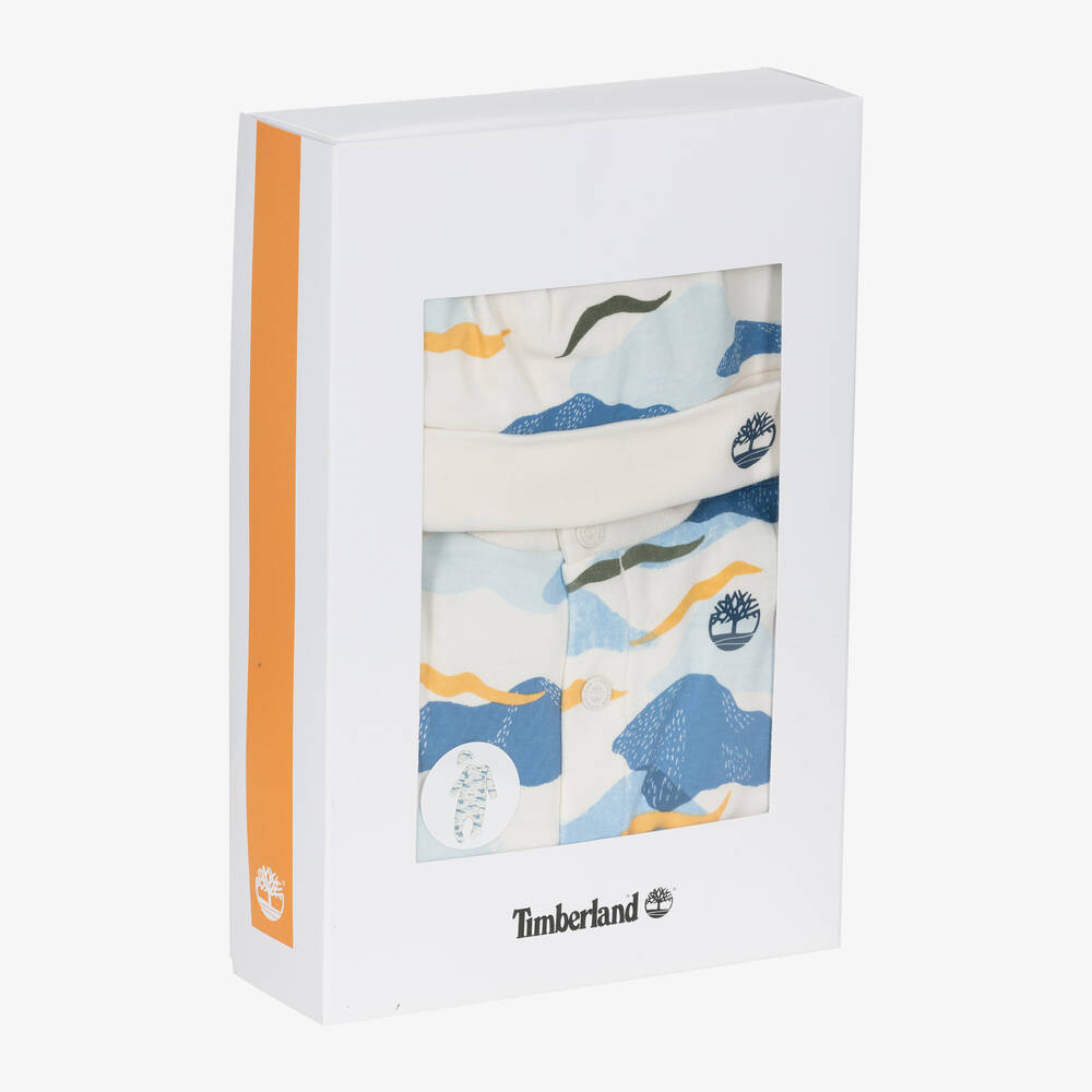 Timberland-طقم بِدلة أوفرول قطن عضوي لون أزرق وعاجي | Childrensalon Outlet