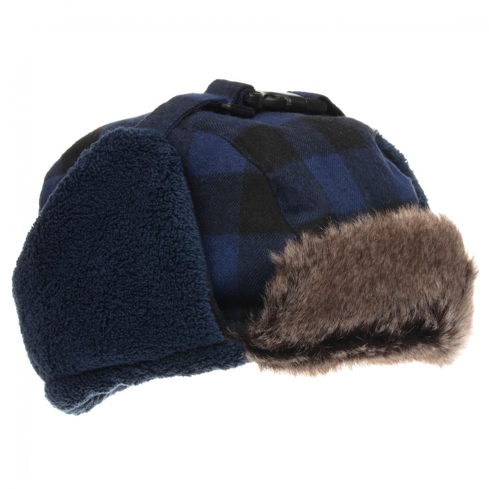 Timberland - Blue Checked Ushanka Hat | Childrensalon Outlet