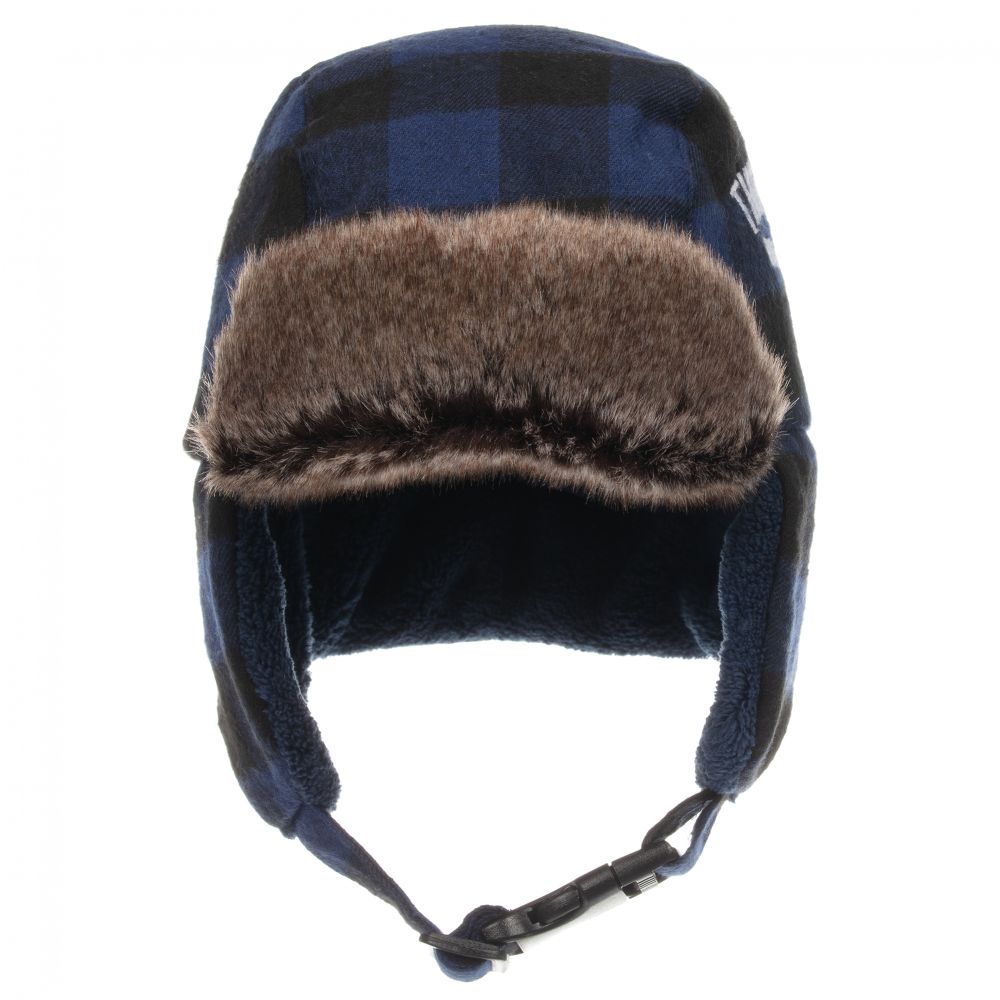 Timberland - Chapeau Ushanka bleu à carreaux  | Childrensalon