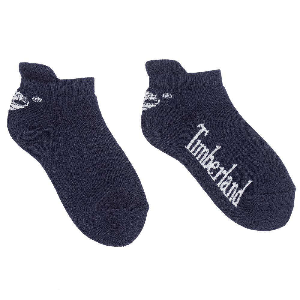 Timberland - Blue Cotton Logo Trainer Socks | Childrensalon