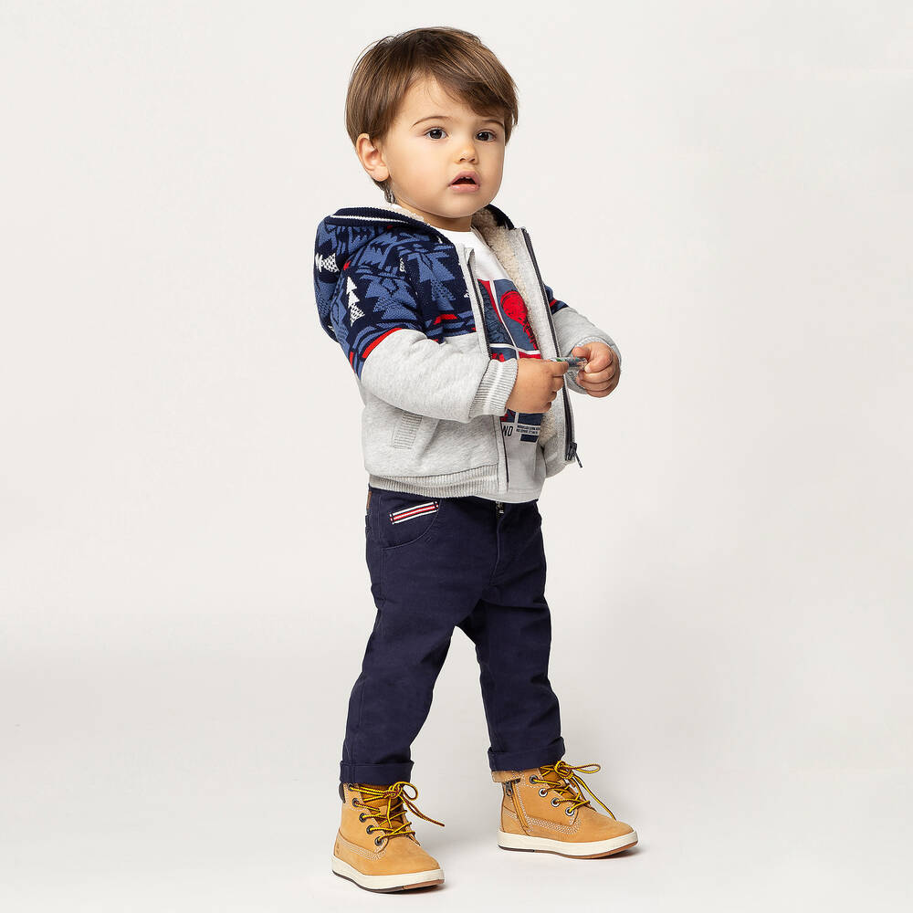 Timberland-Blue & Grey Cotton Hoodie | Childrensalon Outlet