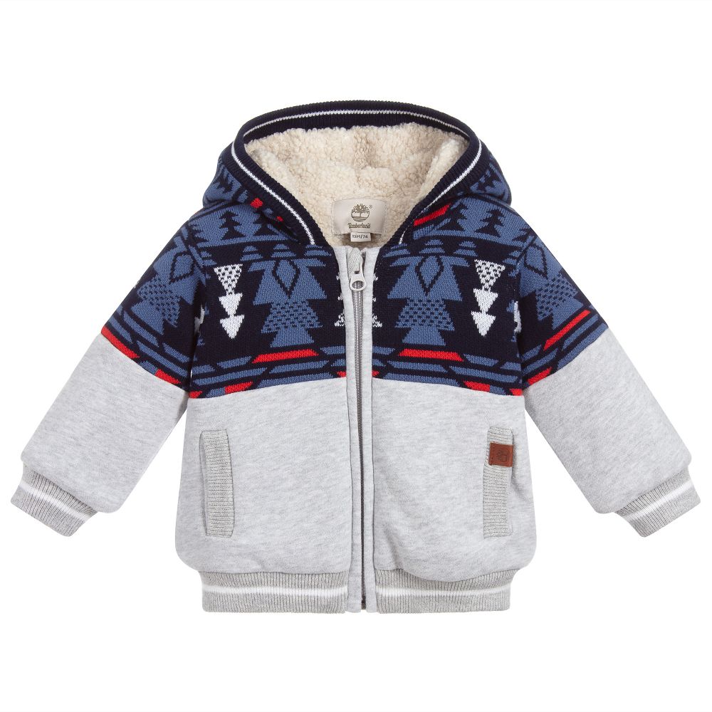 Timberland - Sweat à capuche bleu et gris en coton | Childrensalon