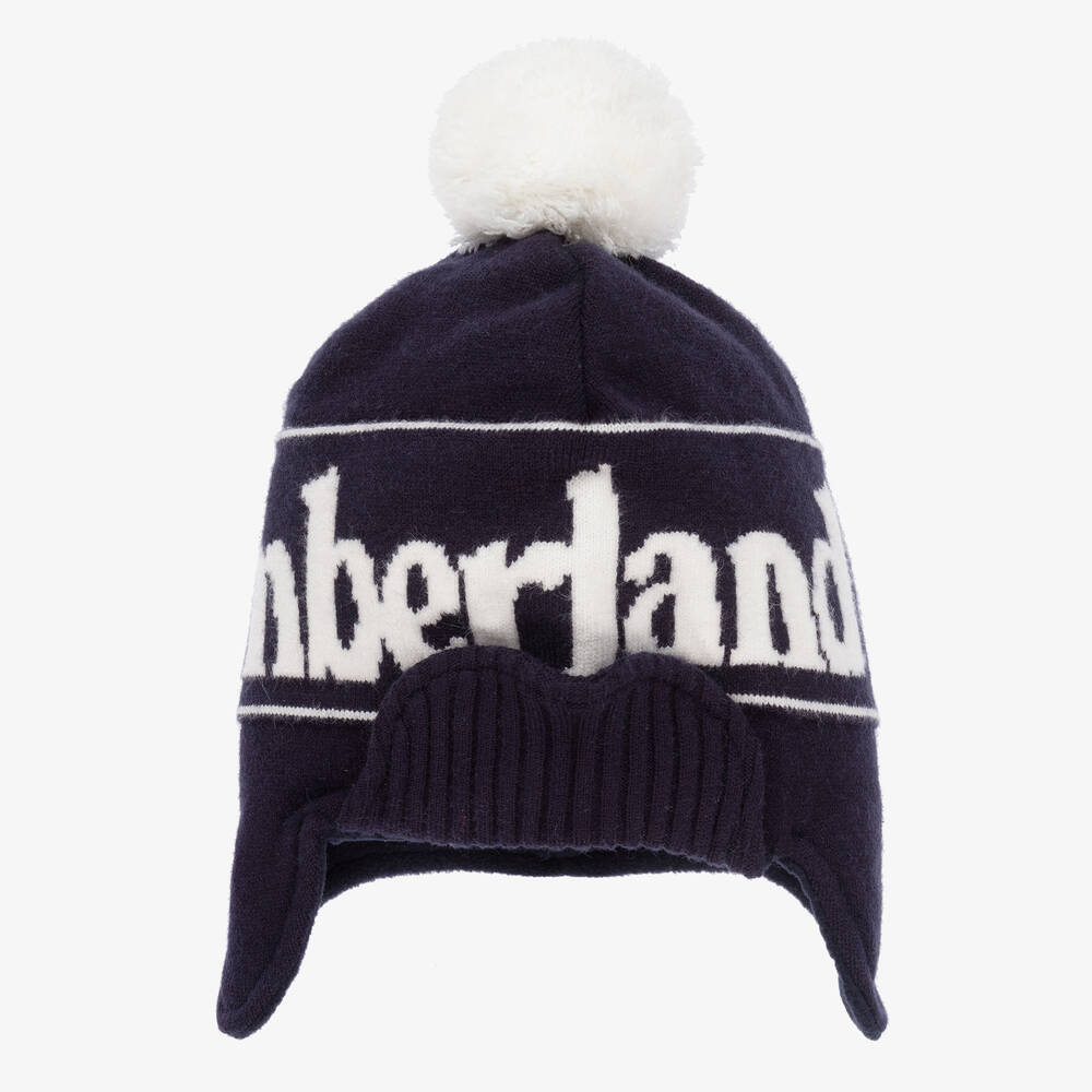 Timberland - Blue Knitted Logo Bobble Hat | Childrensalon