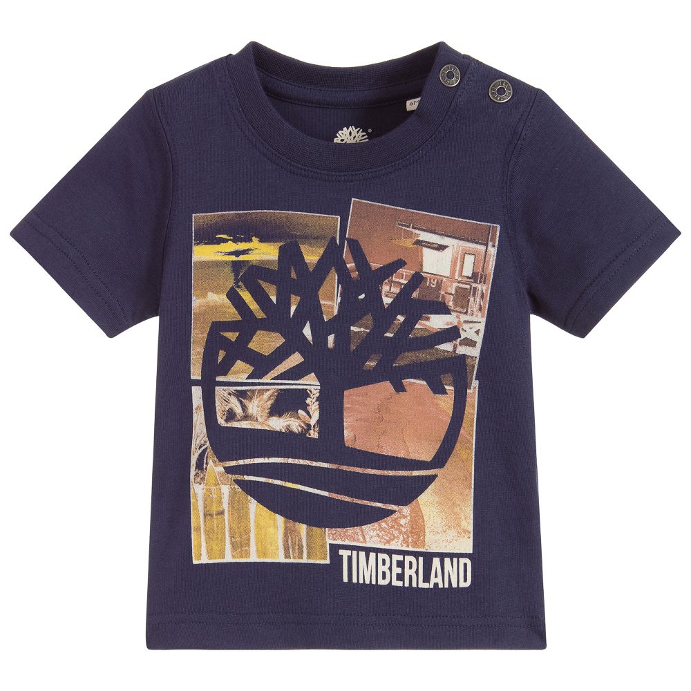 Timberland - تيشيرت أطفال ولادي قطن عضوي لون كحلي | Childrensalon