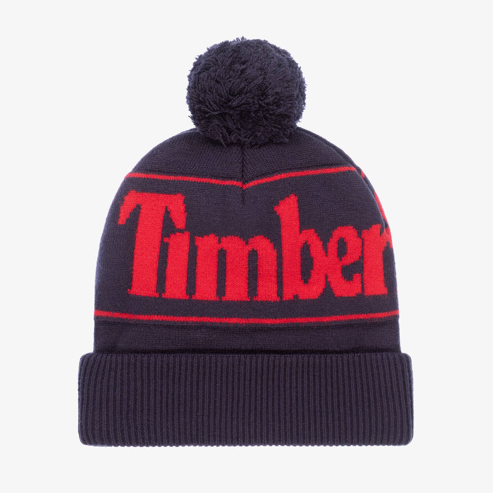 Timberland - قبعة بوم-بوم مزيج فيسكوز لون كحلي وأحمر | Childrensalon