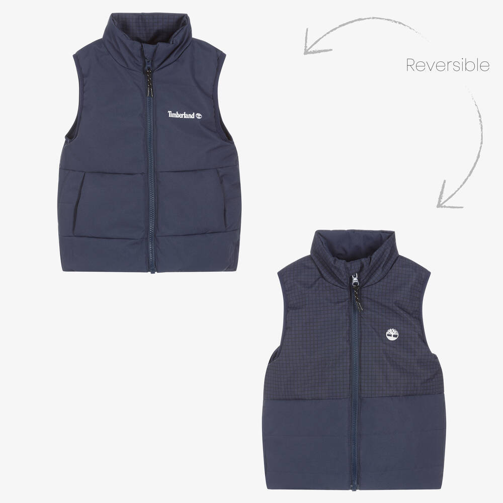 Timberland - Blue Reversible Puffer Gilet | Childrensalon