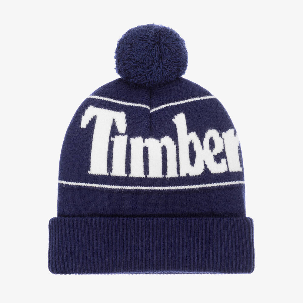 Timberland - قبعة بوم-بوم مزيج فيسكوز لون أزرق وأبيض | Childrensalon