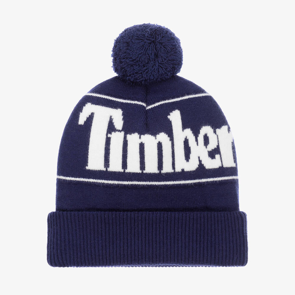 Timberland - Bonnet bleu et blanc à pompon | Childrensalon