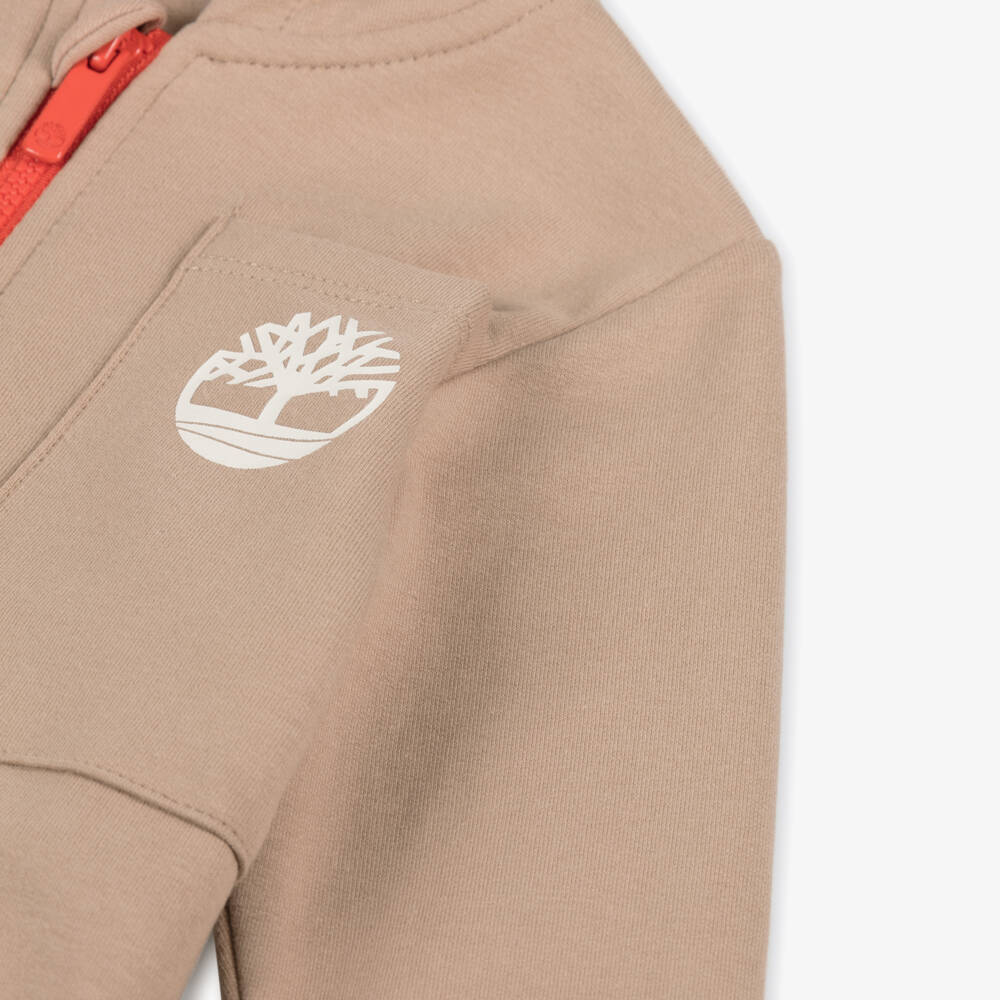 Timberland-توب بسحاب أطفال ولادي قطن عضوي لون بيج | Childrensalon Outlet