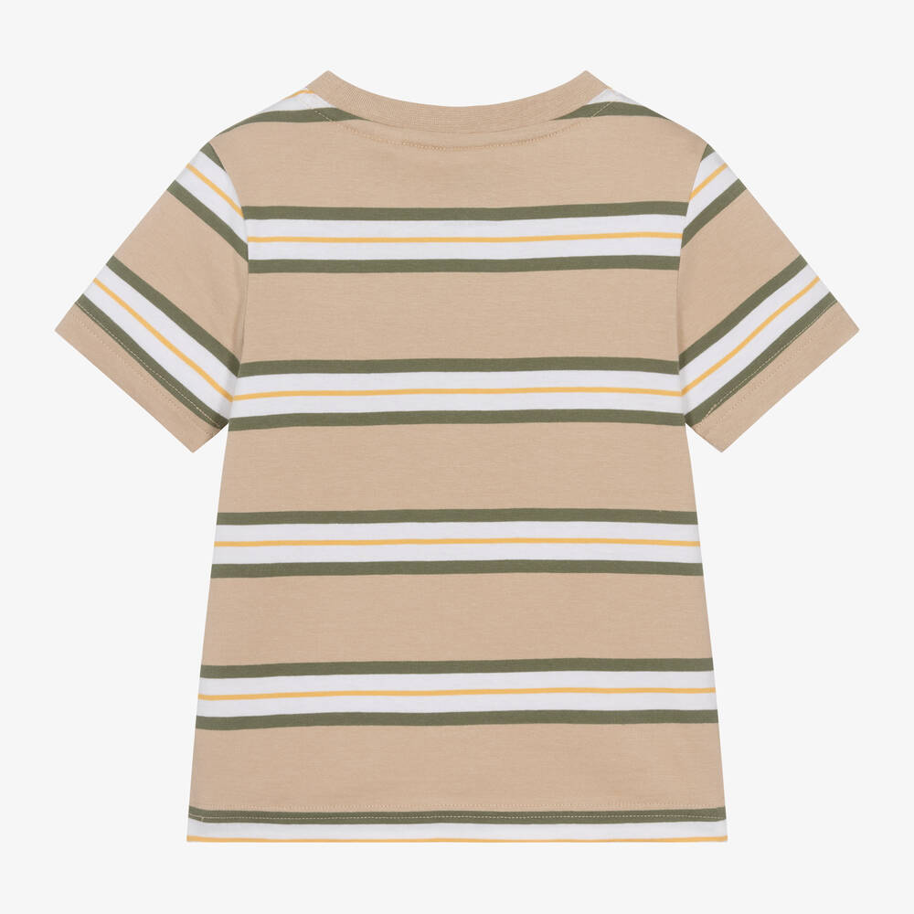 Timberland-Boys Beige Stripe Organic Cotton T-Shirt | Childrensalon Outlet