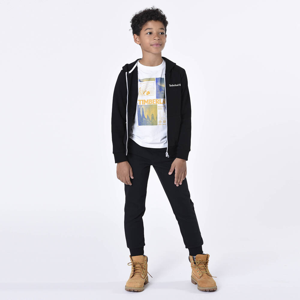 Boys black timberlands hotsell