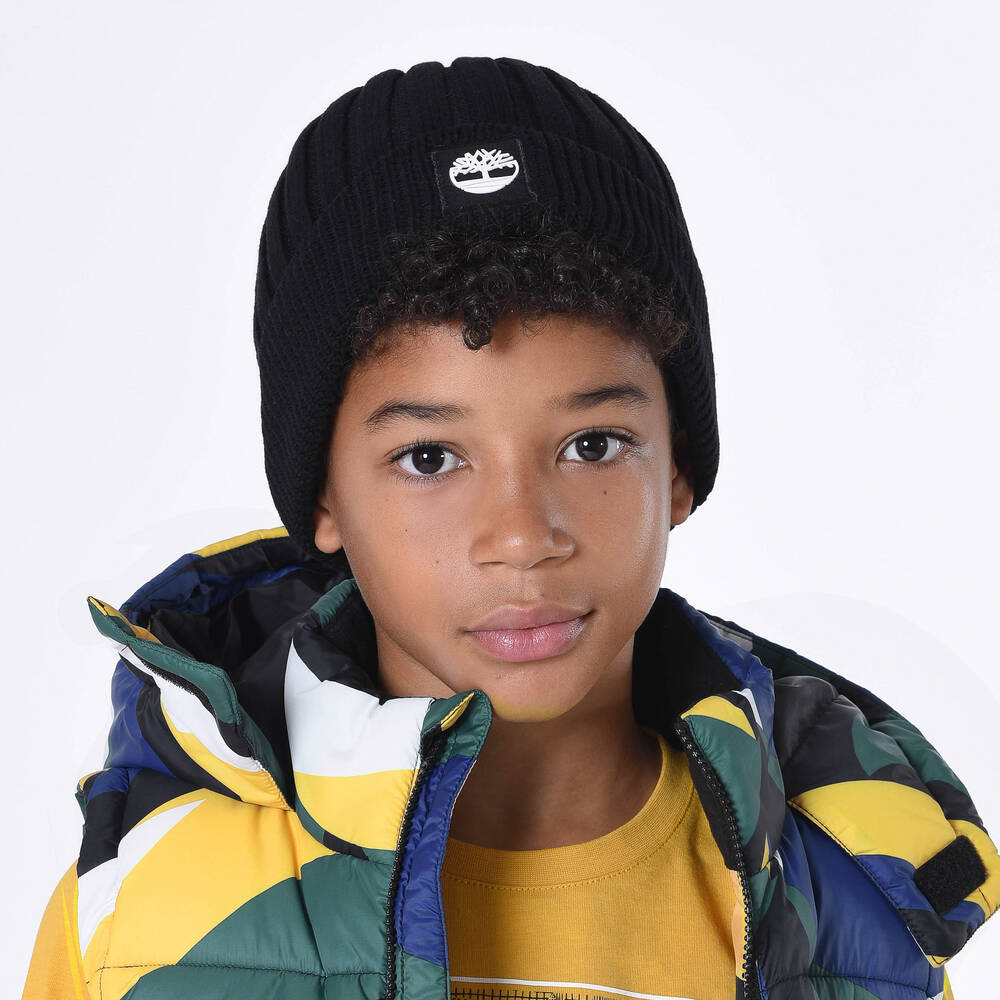 Timberland Boys Black Cotton Knit Beanie Hat Childrensalon Outlet