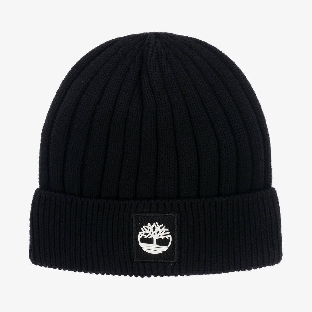 Timberland - Boys Black Cotton Knit Beanie Hat  | Childrensalon