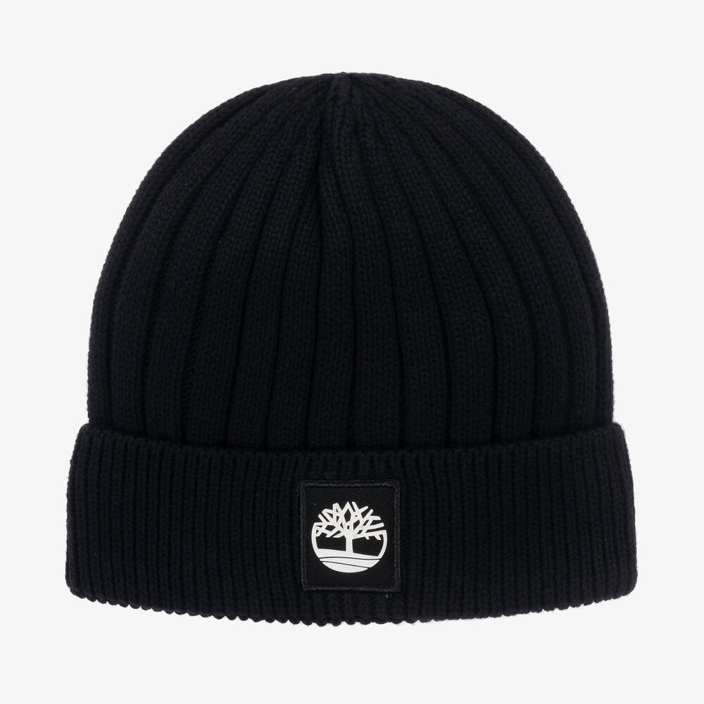 Timberland-Boys Black Cotton Knit Beanie Hat  | Childrensalon Outlet