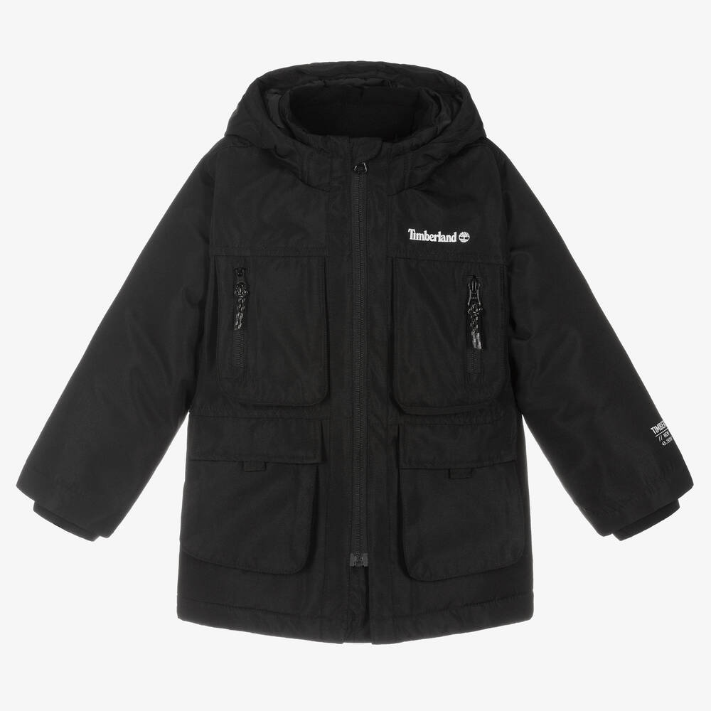 Timberland - Черное утепленное пальто с капюшоном для мальчиков | Childrensalon