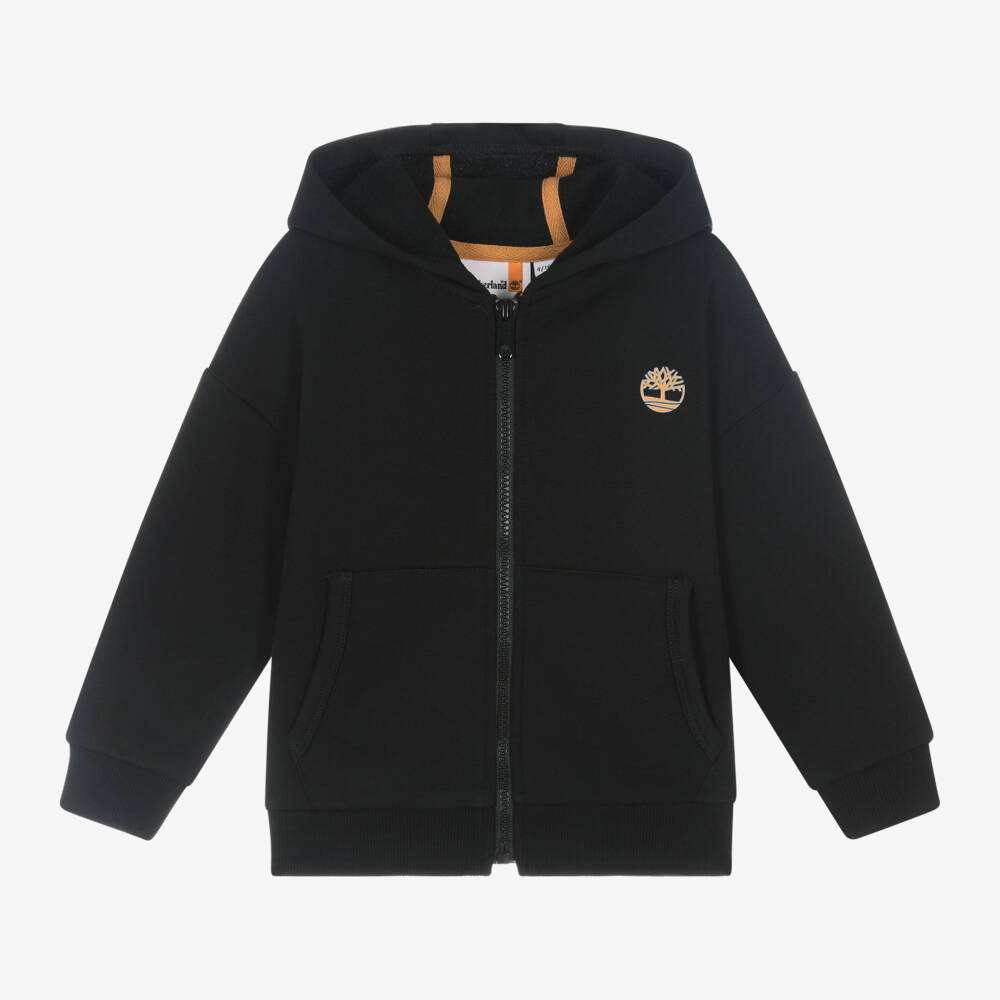 Timberland-توب هودي بسحاب مزيج قطن لون أسود للأولاد | Childrensalon Outlet