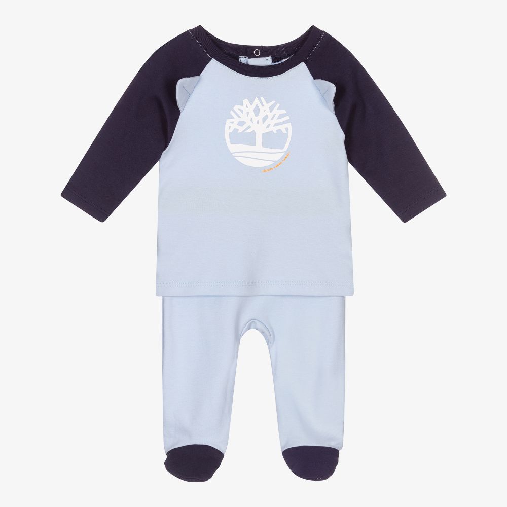 Timberland - بيبي غرو قطن عضوي لون أزرق باهت للمواليد - قطعتين | Childrensalon