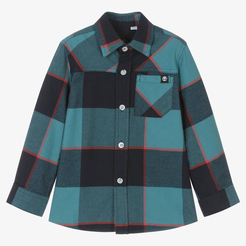 Timberland - Chemise bleue à carreaux en coton | Childrensalon