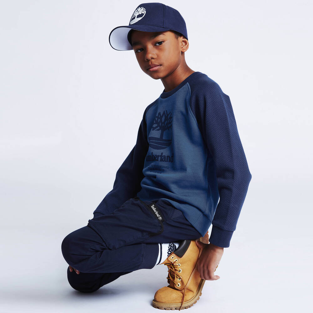 Timberland-Boys Blue Cotton Cargo Trousers | Childrensalon Outlet