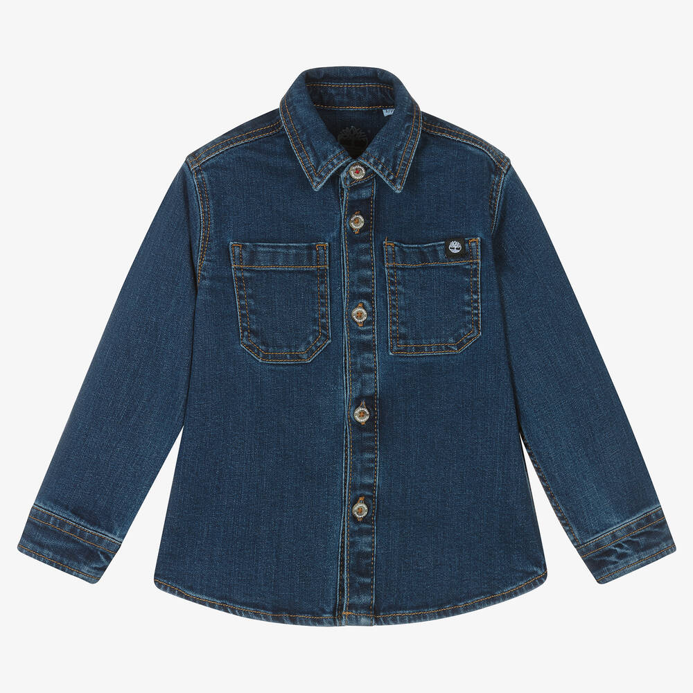 Timberland - Boys Blue Cotton Denim Shirt | Childrensalon