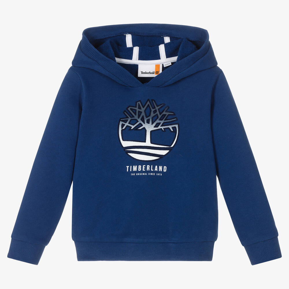 Timberland - Boys Blue Cotton Logo Hoodie | Childrensalon