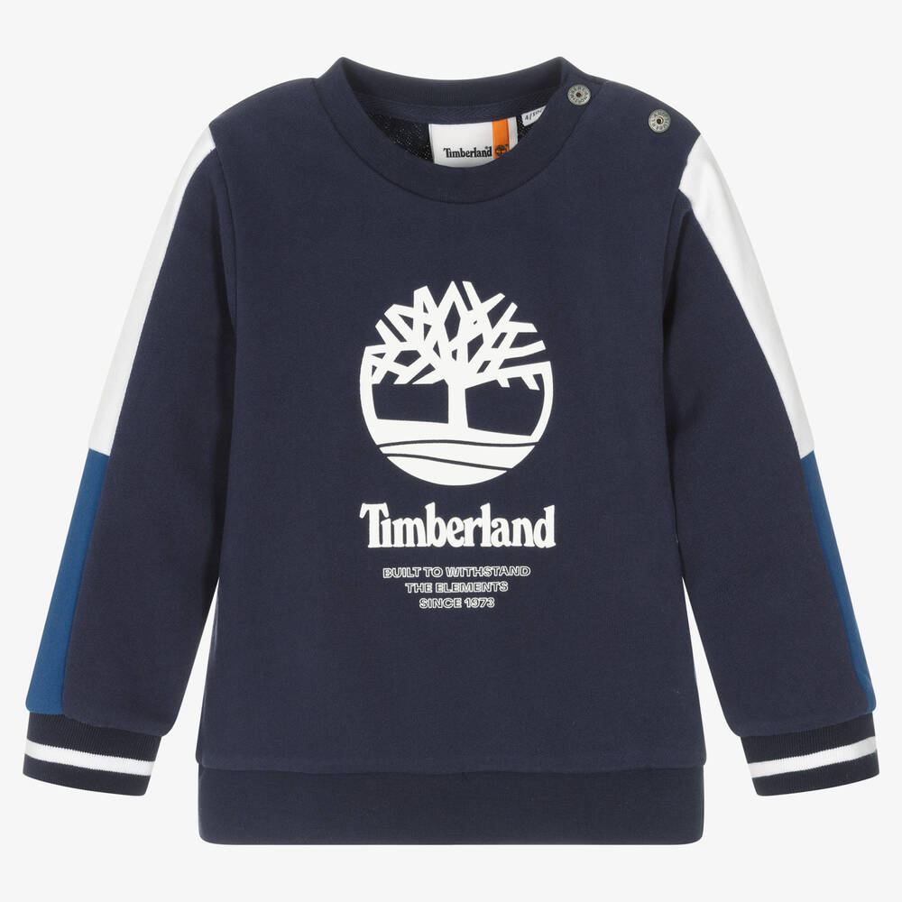 Timberland - سويتشيرت قطن عضوي جيرسي لون أزرق داكن | Childrensalon