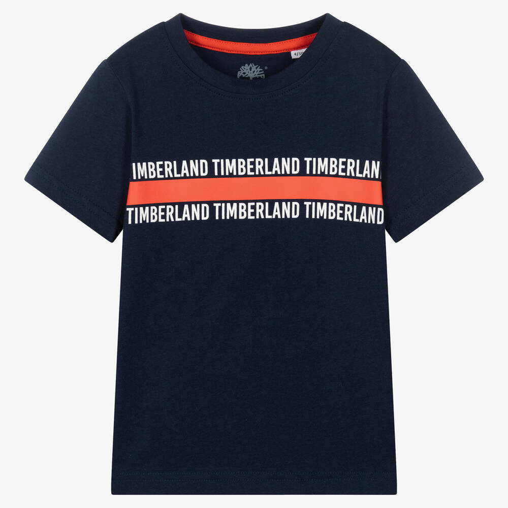 Timberland - Boys Blue Cotton Logo T-Shirt | Childrensalon