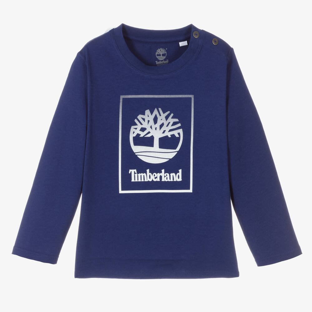Timberland - Boys Blue Cotton Logo Top | Childrensalon