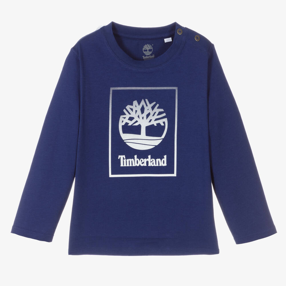 Timberland-Boys Blue Cotton Logo Top | Childrensalon Outlet