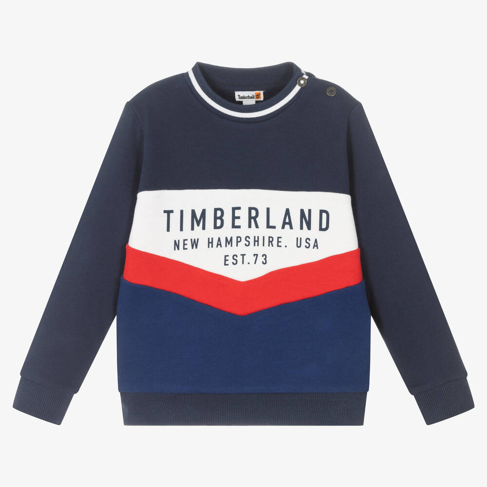 Timberland - Sweat bleu en coton Garçon | Childrensalon