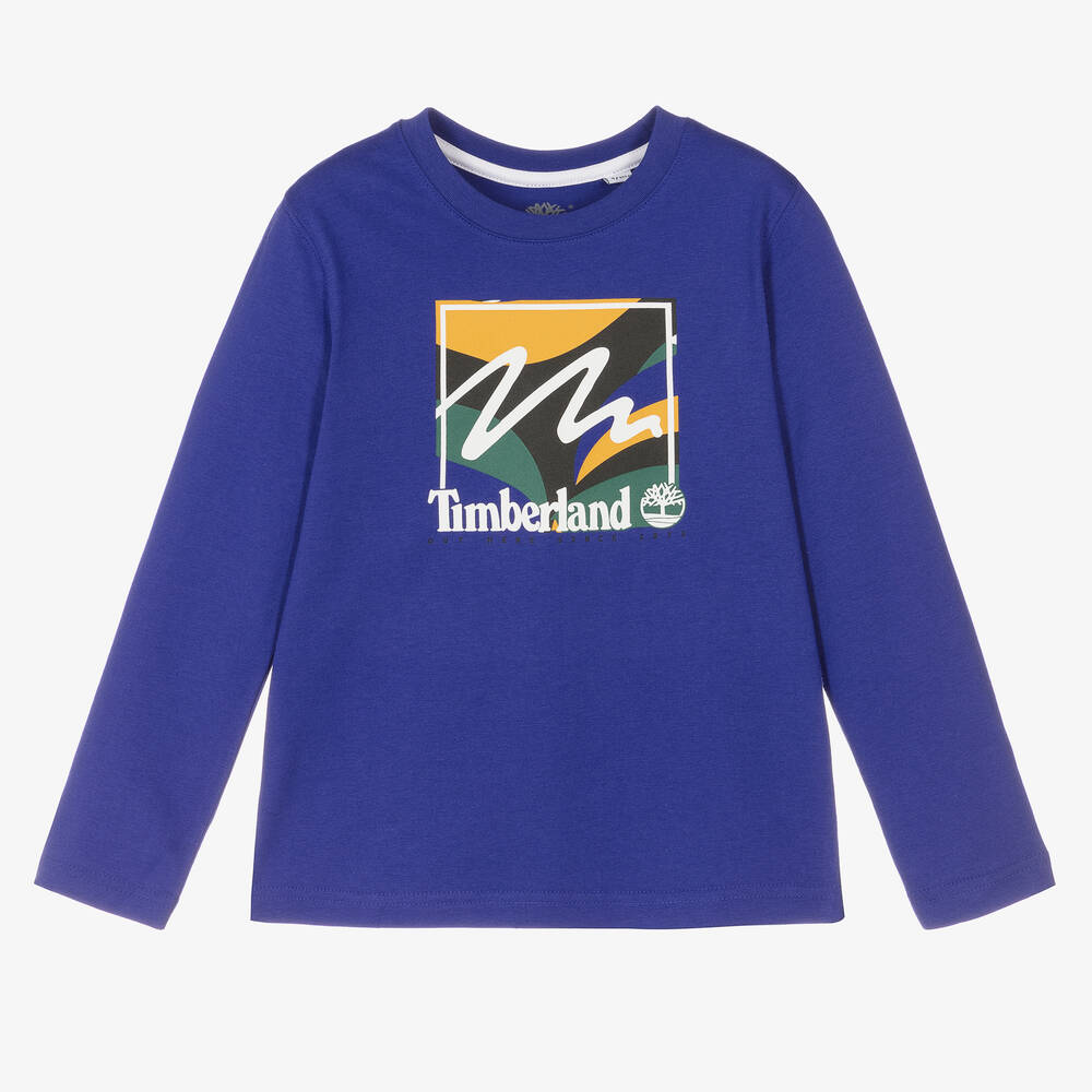 Timberland - توب قطن جيرسي عضوي لون أزرق للأولاد  | Childrensalon