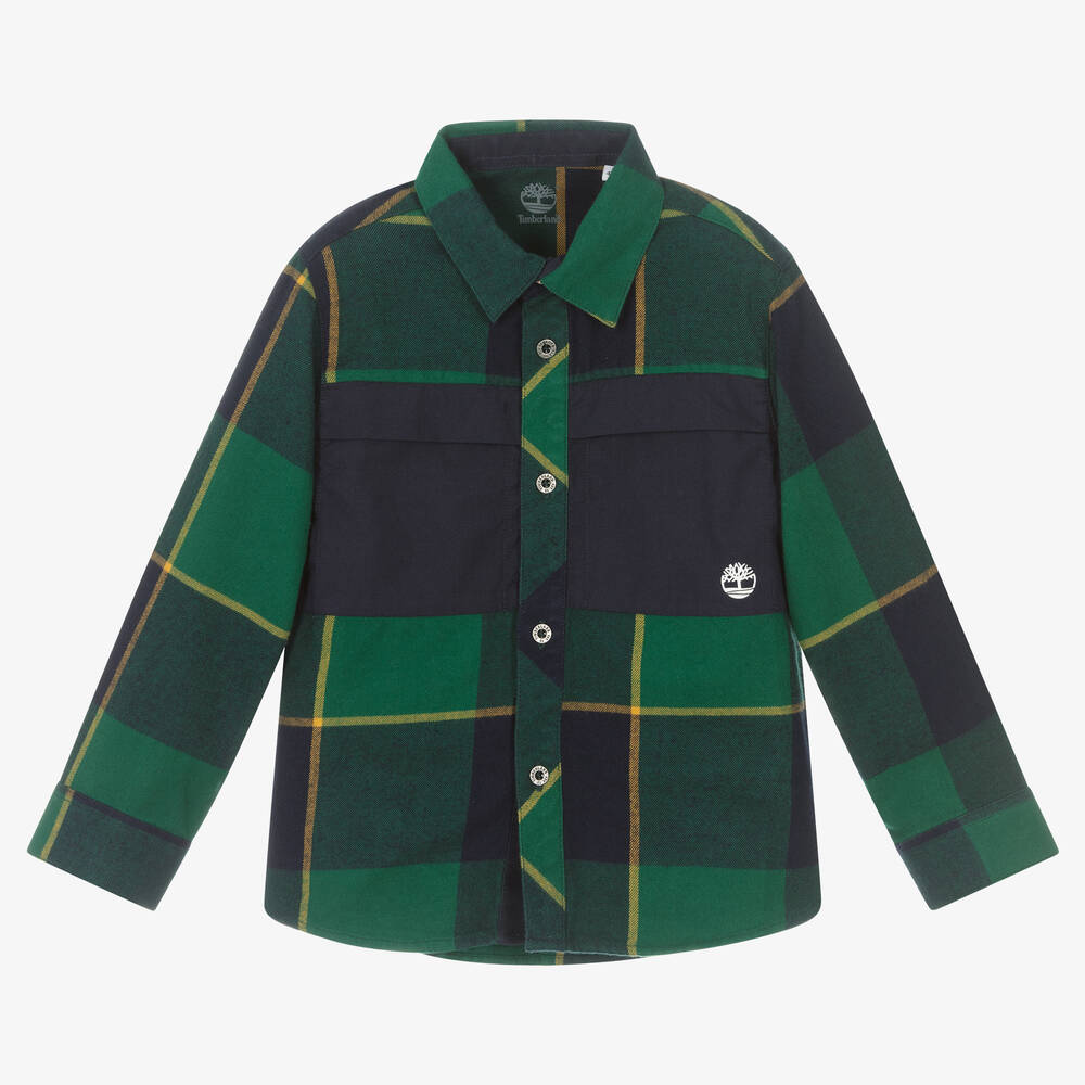 Timberland - Chemise à carreaux bleu et vert Garçon | Childrensalon