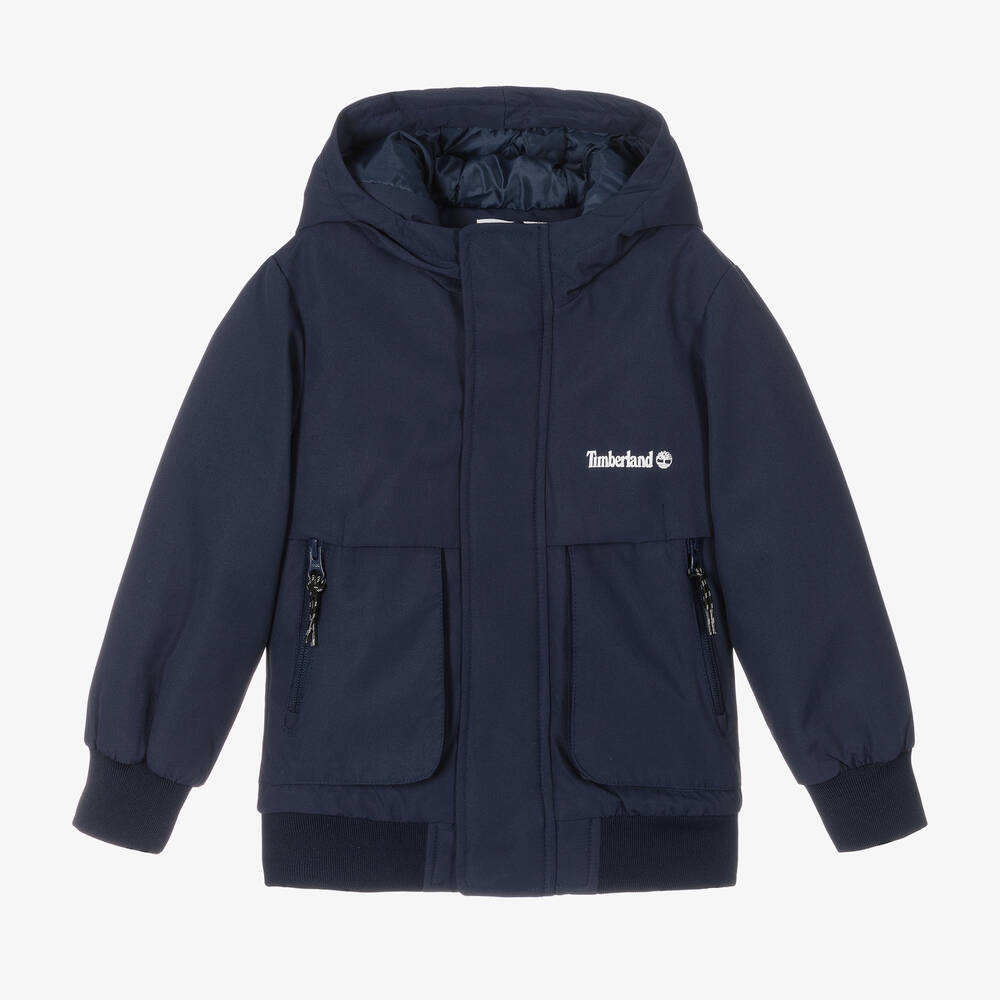 Timberland - Boys Blue Hooded Logo Jacket | Childrensalon