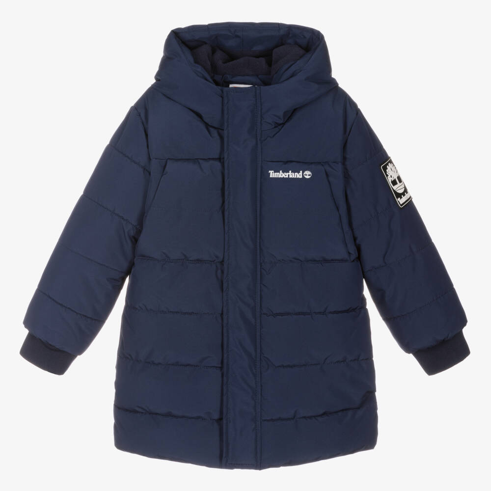 Timberland - Boys Blue Hooded Puffer Coat | Childrensalon