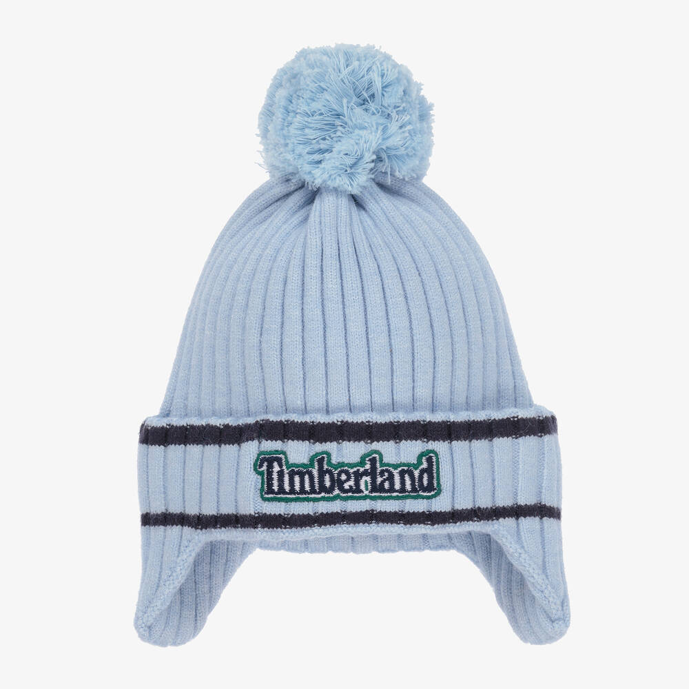 Timberland - Голубая вязаная шапка с помпоном для мальчиков | Childrensalon
