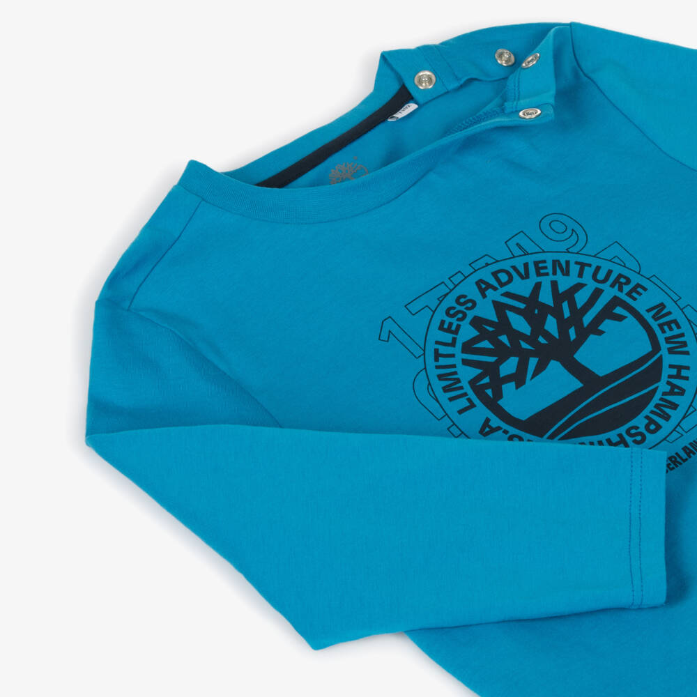 Timberland-Boys Blue Logo Long Sleeve Top | Childrensalon Outlet