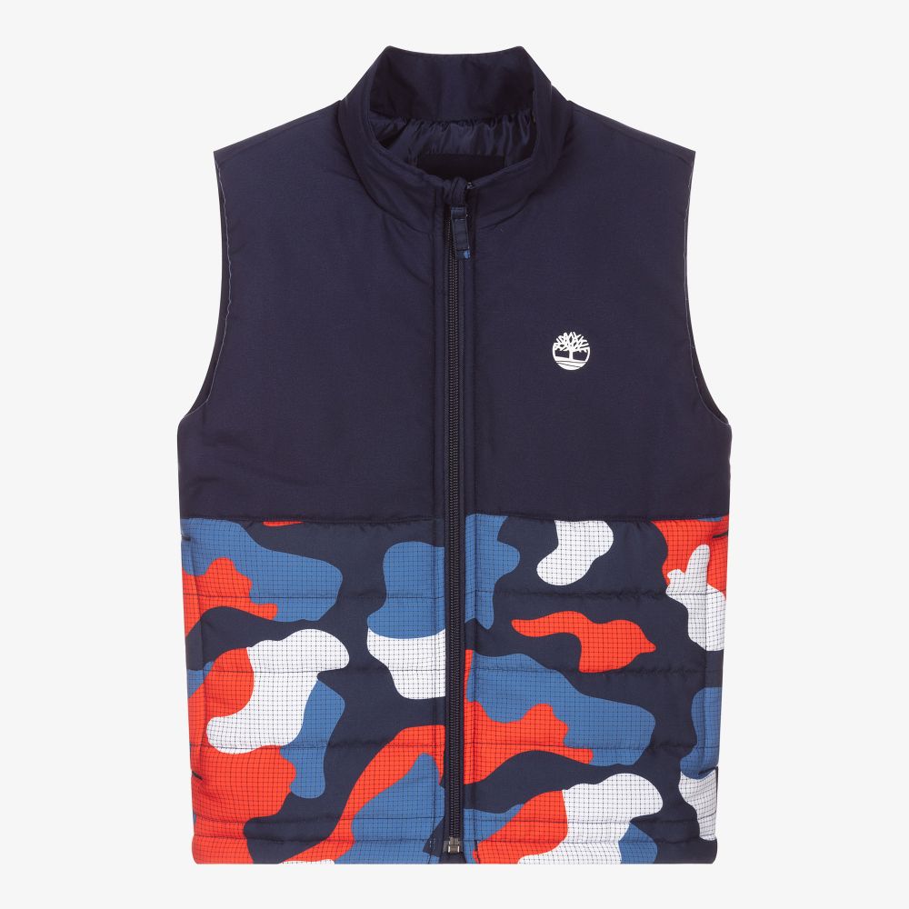 Timberland - Boys Blue Logo Puffer Gilet | Childrensalon