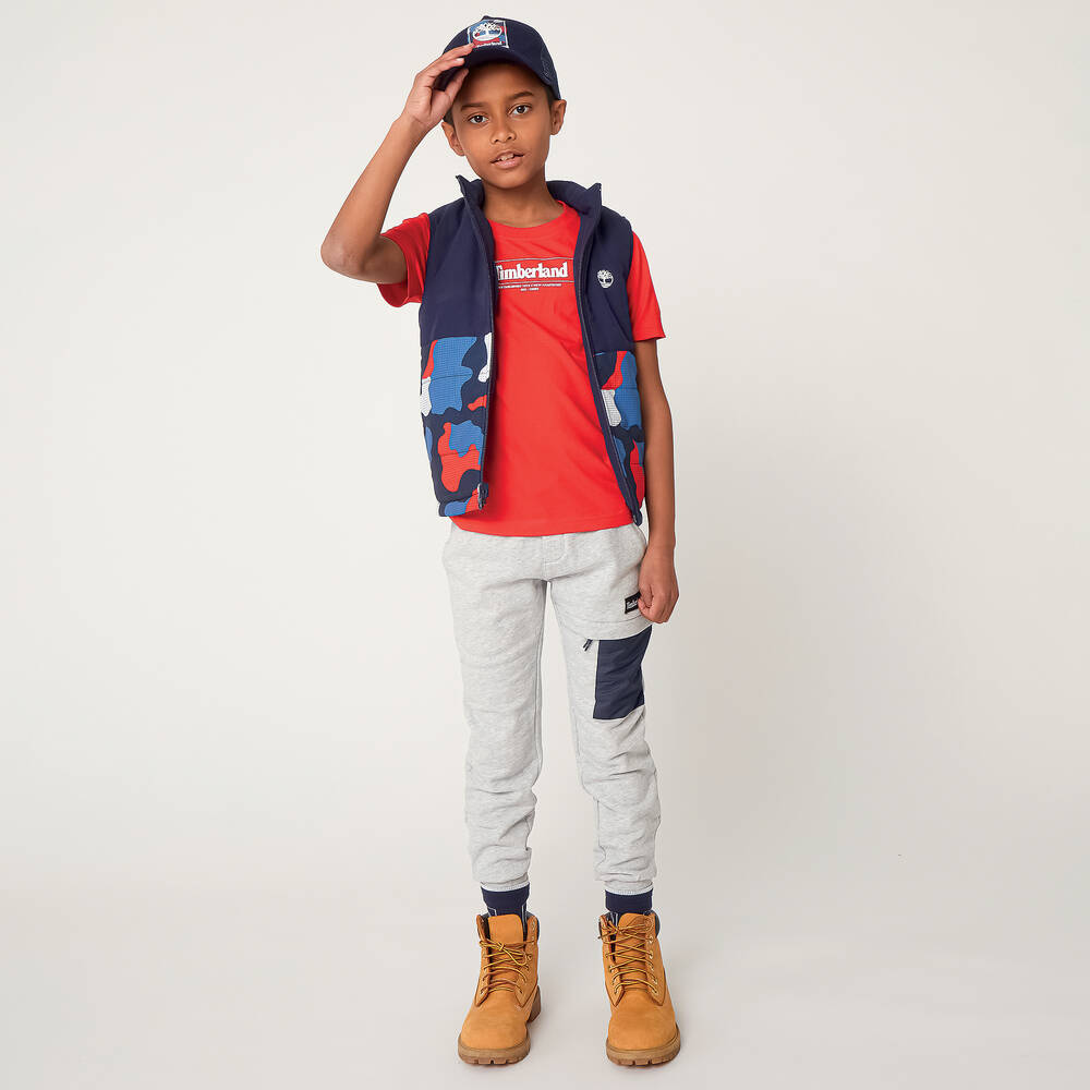 Timberland-Boys Blue Logo Puffer Gilet | Childrensalon Outlet