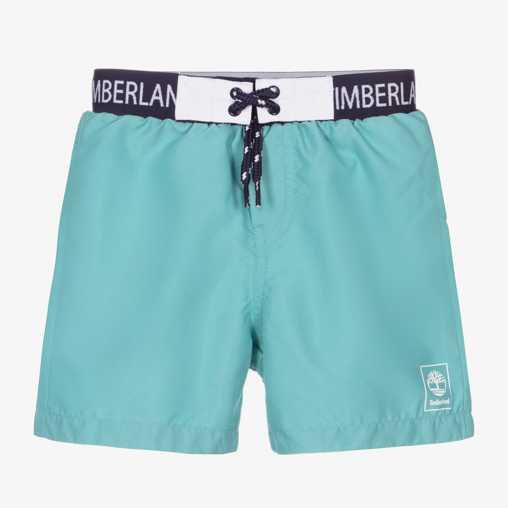 Timberland - Boys Blue Logo Swim Shorts | Childrensalon