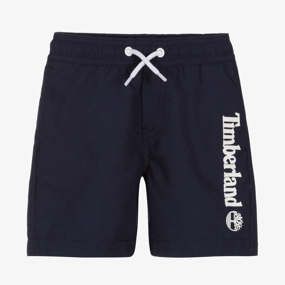 Timberland - Boys Blue Logo Swim Shorts | Childrensalon