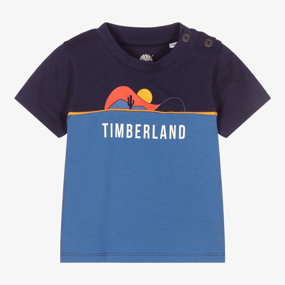 Timberland - تيشيرت أطفال ولادي قطن عضوي لون أزرق | Childrensalon