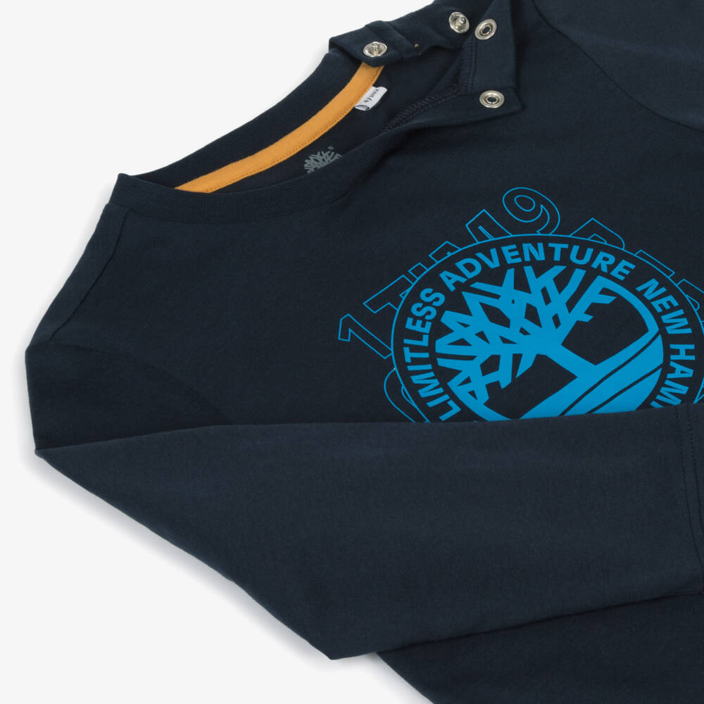 Timberland-Boys Blue Long-Sleeve Logo Tee | Childrensalon Outlet