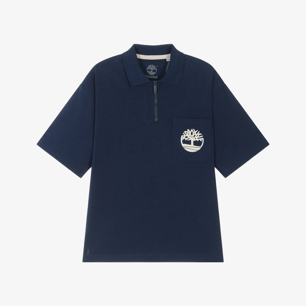 Timberland-بولو قطن عضوي أزرق للأولاد | Childrensalon Outlet
