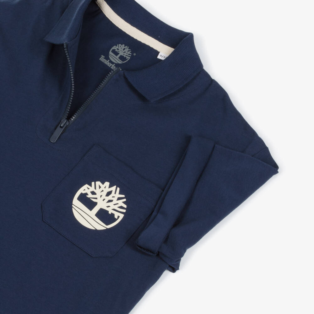 Timberland-Boys Blue Organic Cotton Polo | Childrensalon Outlet