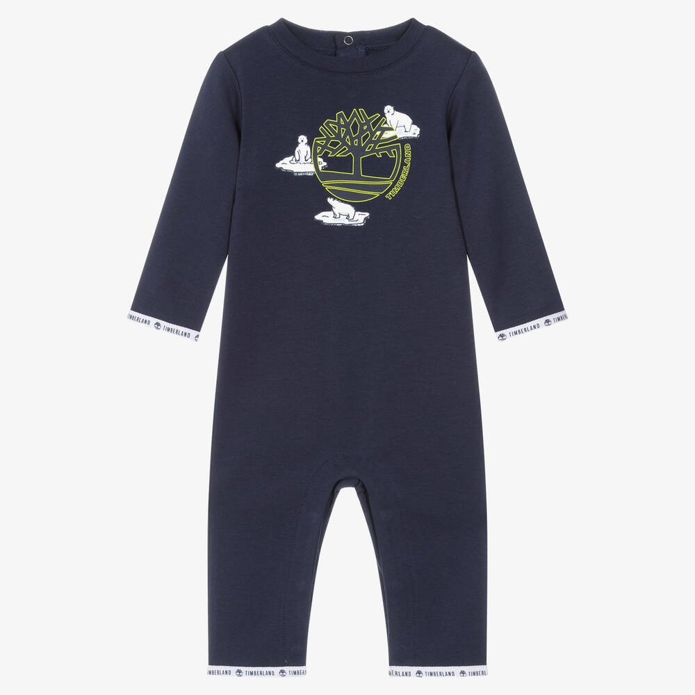 Timberland-Boys Blue Organic Cotton Romper | Childrensalon Outlet