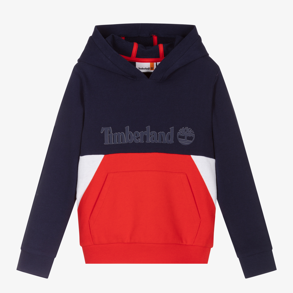 Timberland - Sweat à capuche bleu/rouge Garçon | Childrensalon