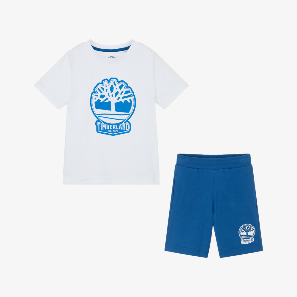 Timberland-Boys Blue & White Cotton Ensemble | Childrensalon Outlet