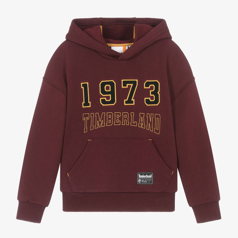 Timberland-Boys Burgundy Cotton Logo Hoodie | Childrensalon Outlet